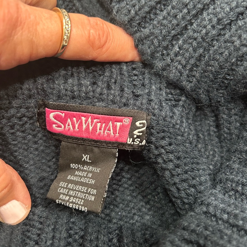 Say What? Navy Cable Knit Cowl Neck Sweater Dress - Picture 3 of 3